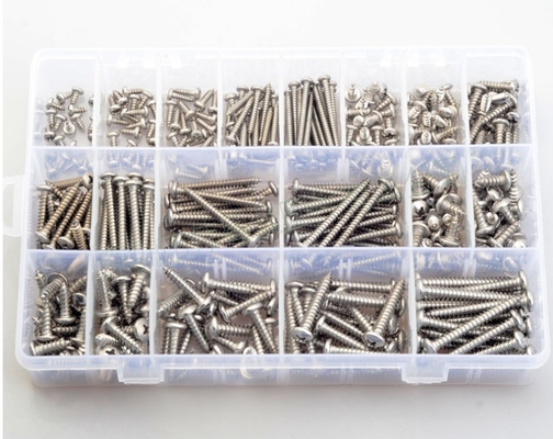 17*10*2.3 Σύνθεση συνδυασμού νάτλων βίδας 380pcs από ανοξείδωτο χάλυβα 304 din7981 κεφαλή σταυρού / στρογγυλή κεφαλή αυτο-πατσίματος m3m4m5 Συσκευή assortment