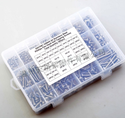 17*10*2.3 Σύνθεση συνδυασμού νάτλων βίδας 380pcs από ανοξείδωτο χάλυβα 304 din7981 κεφαλή σταυρού / στρογγυλή κεφαλή αυτο-πατσίματος m3m4m5 Συσκευή assortment