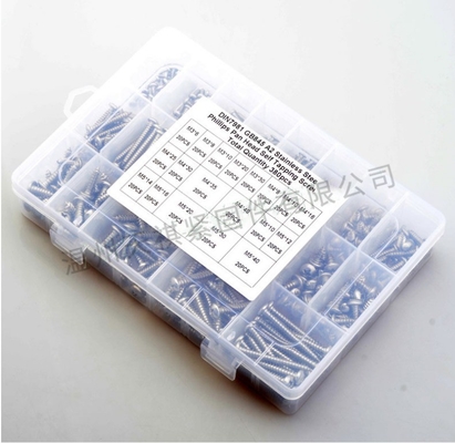 17*10*2.3 Σύνθεση συνδυασμού νάτλων βίδας 380pcs από ανοξείδωτο χάλυβα 304 din7981 κεφαλή σταυρού / στρογγυλή κεφαλή αυτο-πατσίματος m3m4m5 Συσκευή assortment