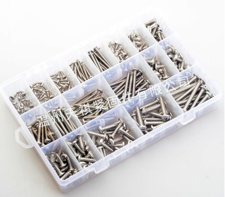 17*10*2.3 Σύνθεση συνδυασμού νάτλων βίδας 380pcs από ανοξείδωτο χάλυβα 304 din7981 κεφαλή σταυρού / στρογγυλή κεφαλή αυτο-πατσίματος m3m4m5 Συσκευή assortment