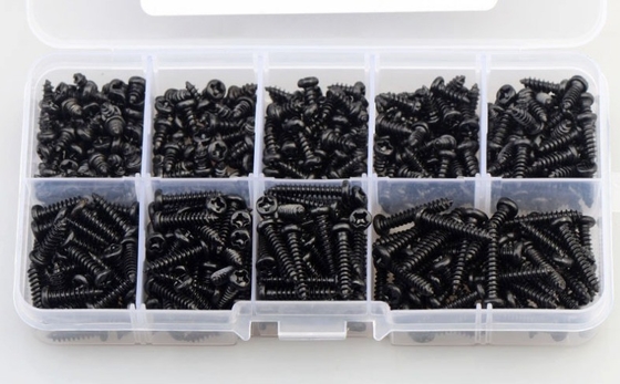 ΑΛΛΟΥΣΗ Φυσικό χρώμα 450pcs M3 Χάλυβα άνθρακα Μαύρο PA Cross Pan Head Round Head Self Tapping Screw Combination Set Assortment Kit