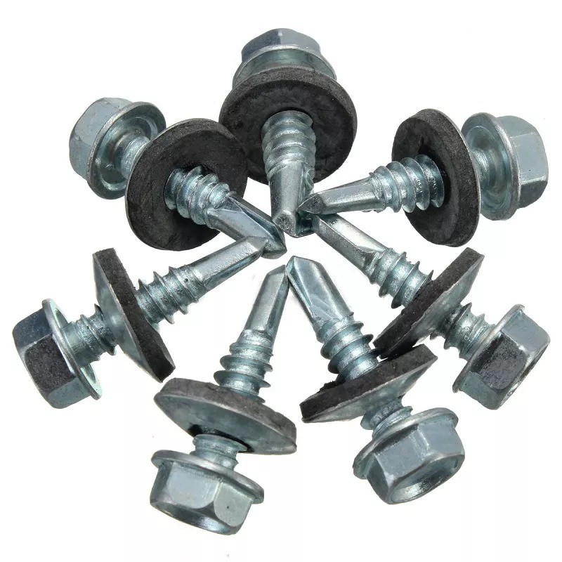 GB Standard Stainless Steel Hex Head Patta Self Drilling Sheet Metal Roofing Screw with Rubber Washer Plain Finish INCH Measurement System (Σύστημα μέτρησης INCH με απλό φινίρισμα)